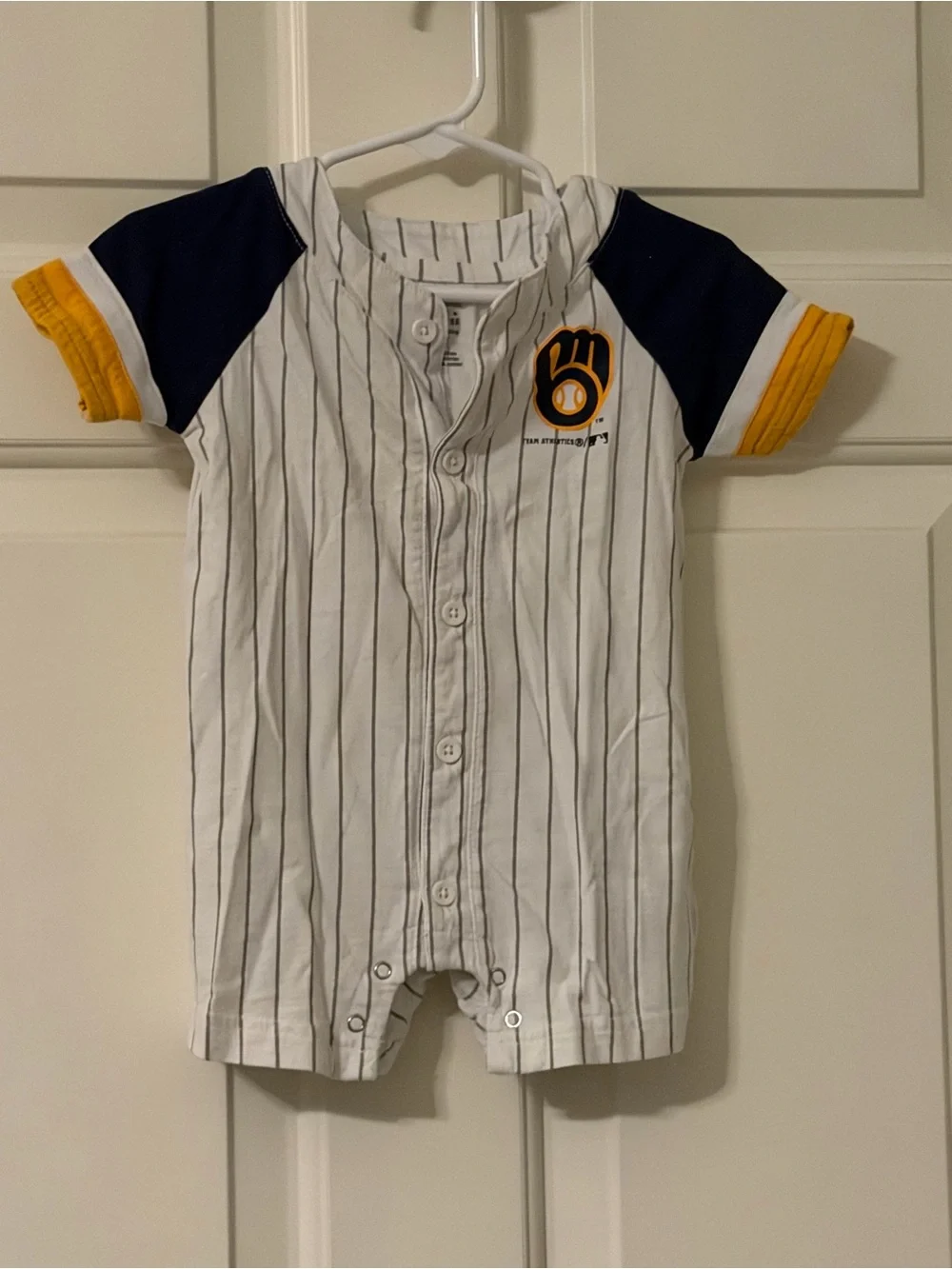 Milwaukee Brewers One-Piece Romper in White, Navy & Yellow